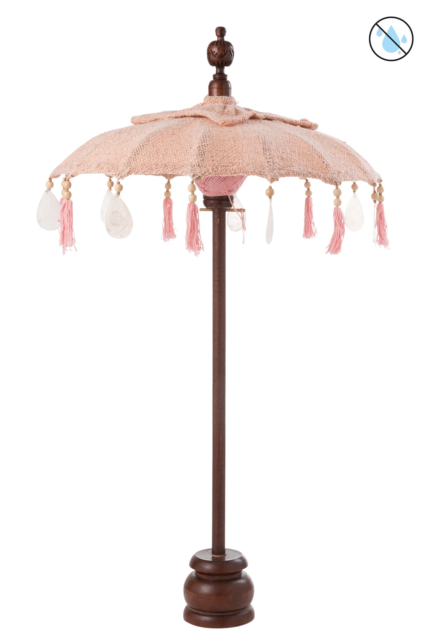 J-Line parasol + Voet Kwastjes|Schelpen - hout - zalm|donkerbruin - small
