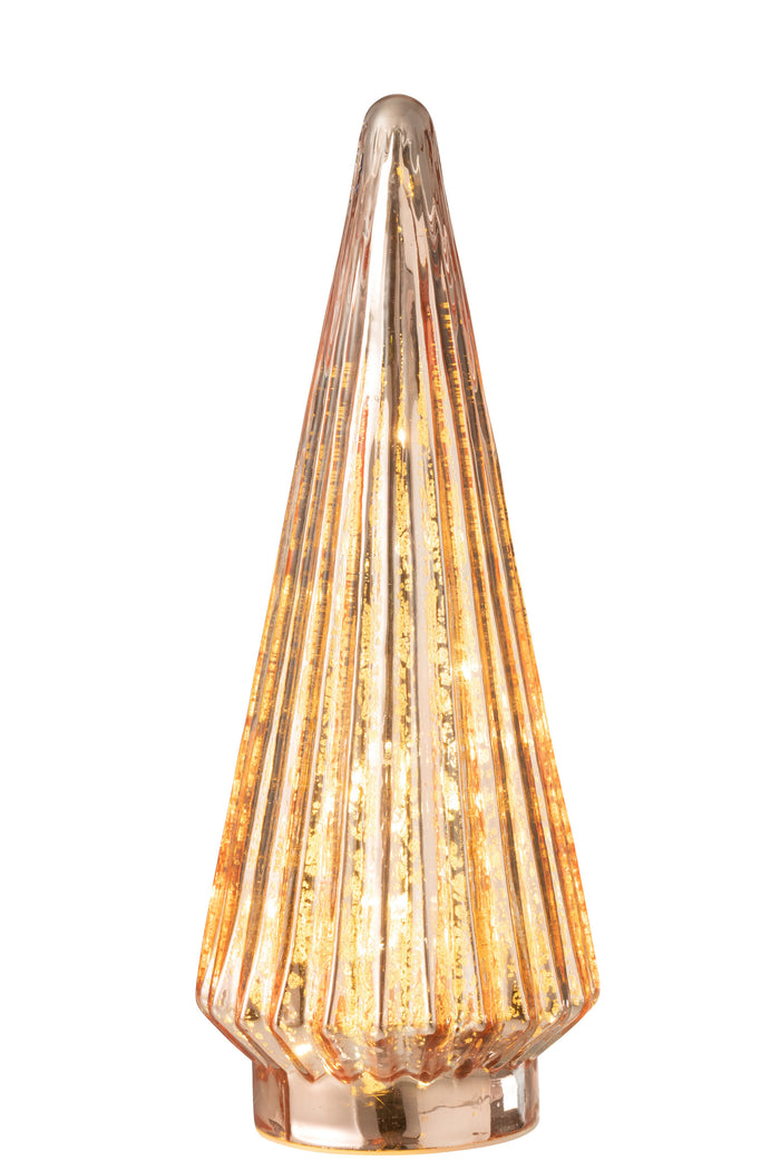 J-Line decoratie kerstboom - glas - roze - large - LED lichtjes