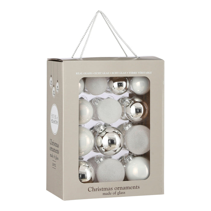 House of Seasons Kerstballen Set - 26 Stuks - Ø7 cm - Glas - Wit