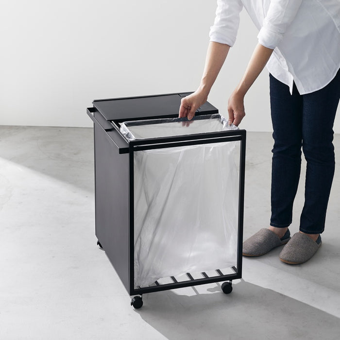 Yamazaki Afvalscheidingsprullenbak met wielen - 2 comp - Tower - Zwart