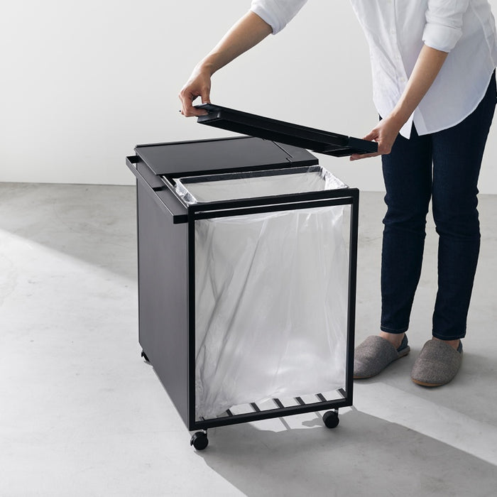 Yamazaki Afvalscheidingsprullenbak met wielen - 2 comp - Tower - Zwart