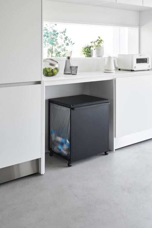 Yamazaki Afvalscheidingsprullenbak met wielen - 2 comp - Tower - Zwart