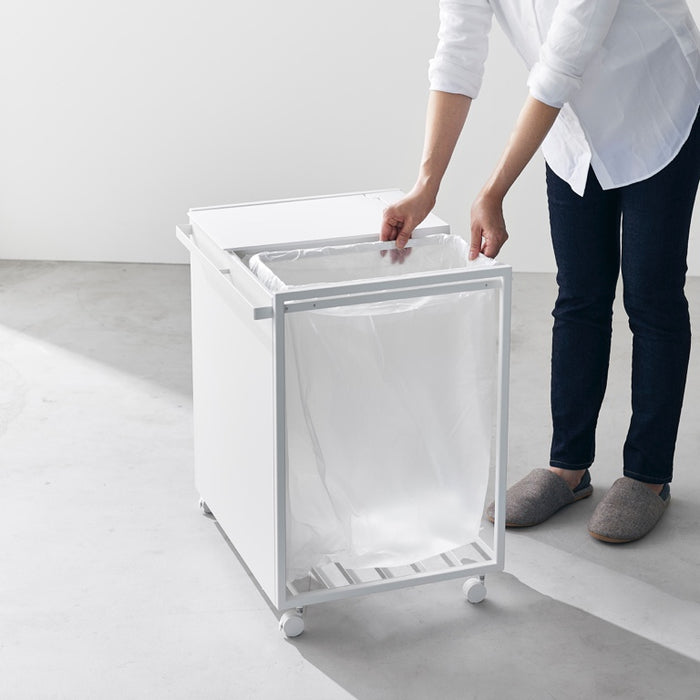 Yamazaki Afvalscheidingsprullenbak met wielen - 2 comp - Tower - Wit