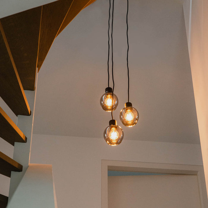 QAZQA Art Deco hanglamp zwart met smoke glas rond 3-lichts - Vidro