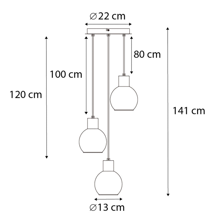 QAZQA Art Deco hanglamp zwart met smoke glas rond 3-lichts - Vidro