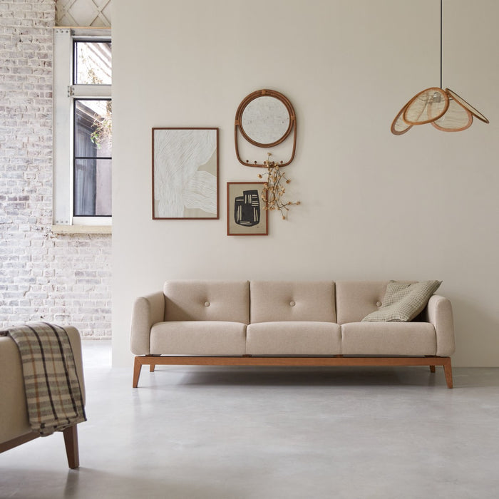 Tikamoon - Bjorn - Driezitsbank van massief eiken en ecru stof