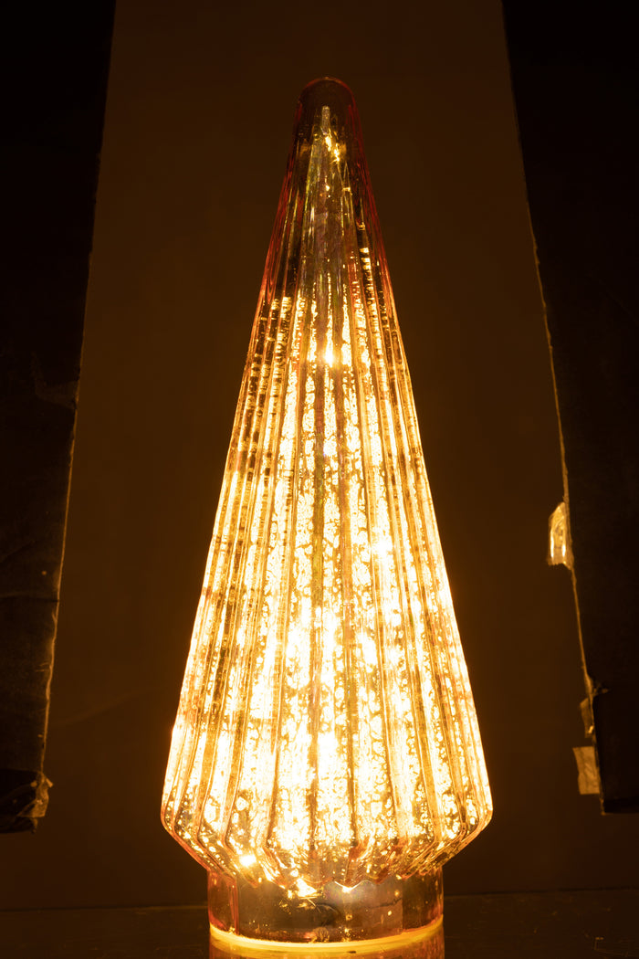J-Line decoratie kerstboom - glas - roze - large - LED lichtjes
