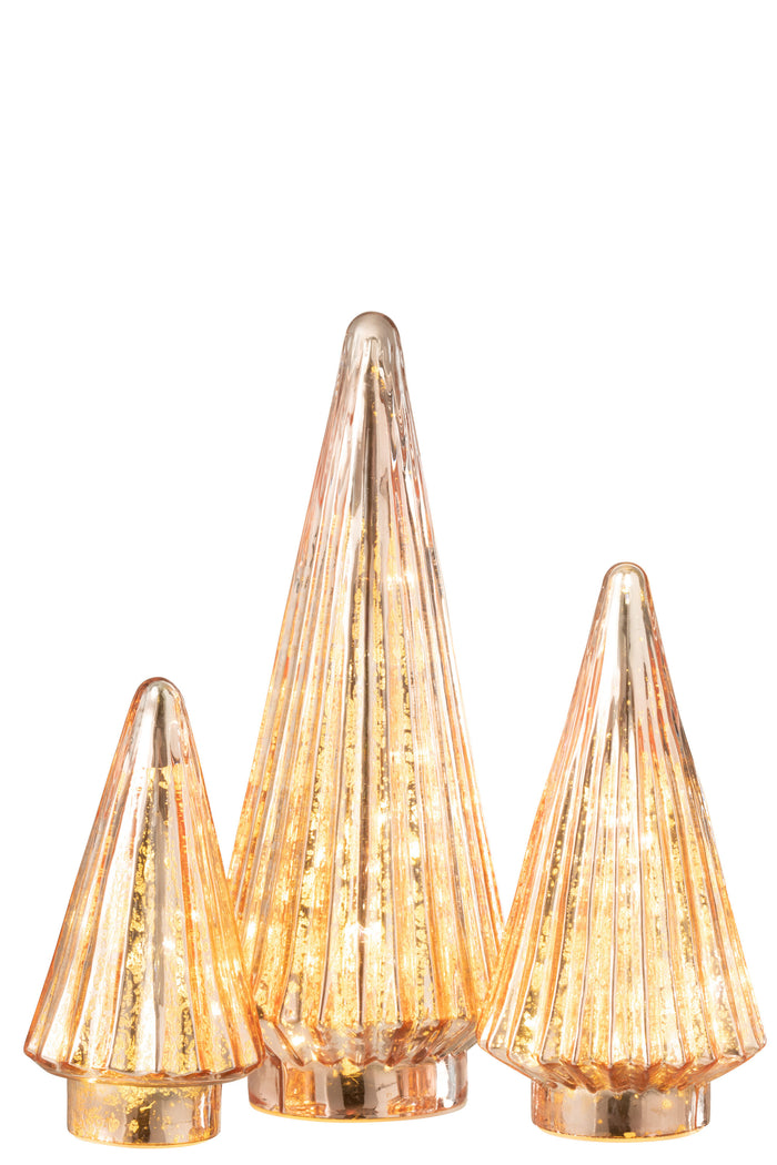 J-Line decoratie kerstboom - glas - roze - large - LED lichtjes