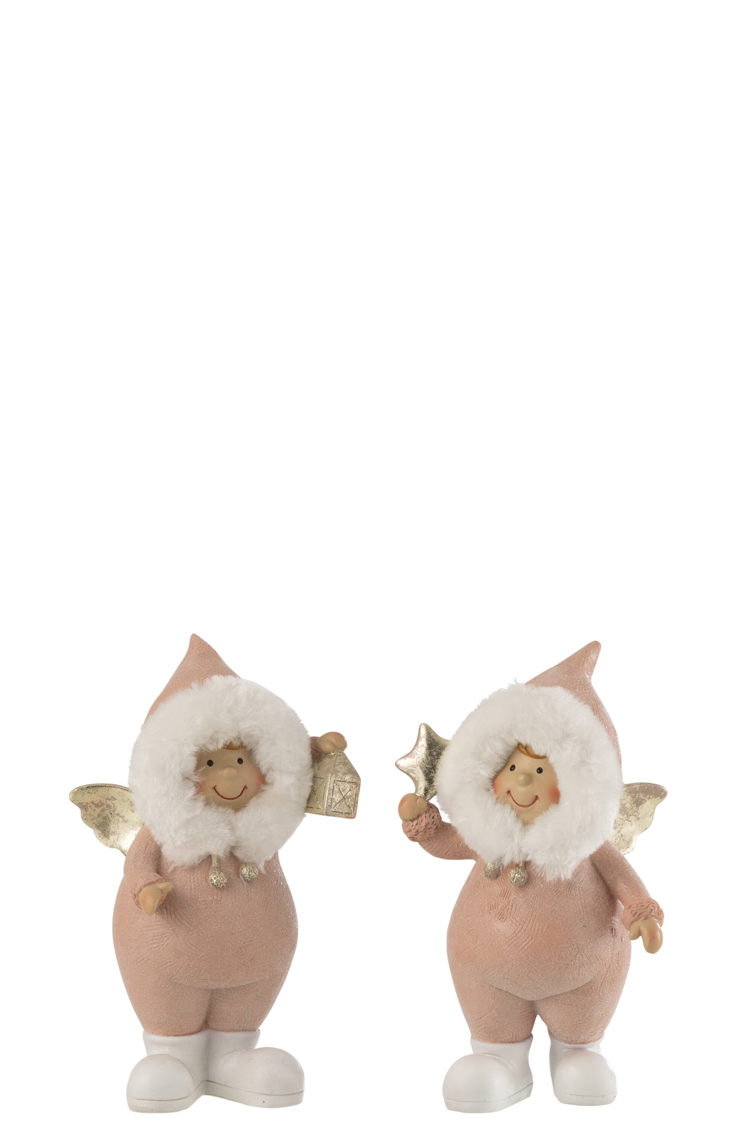 J-Line figuur Engel Ster Lantaarn - polyresin - roze - large - 2 stuks