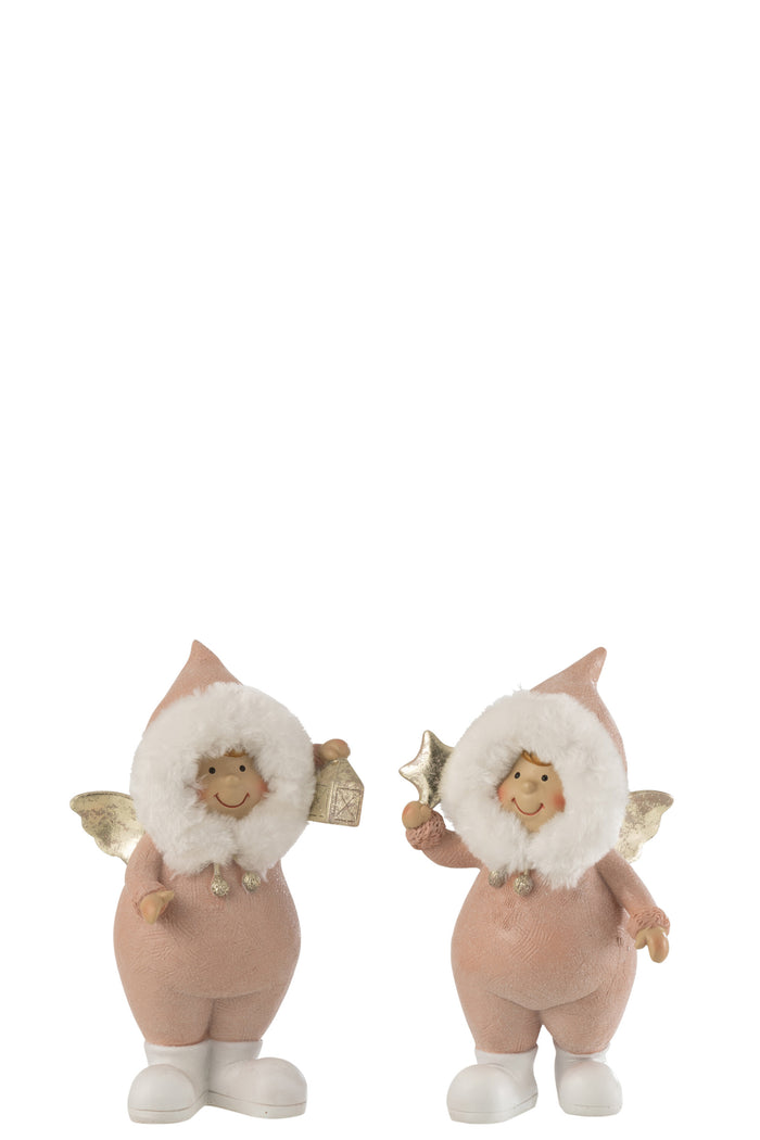 J-Line figuur Engel Ster Lantaarn - polyresin - roze - large - 2 stuks