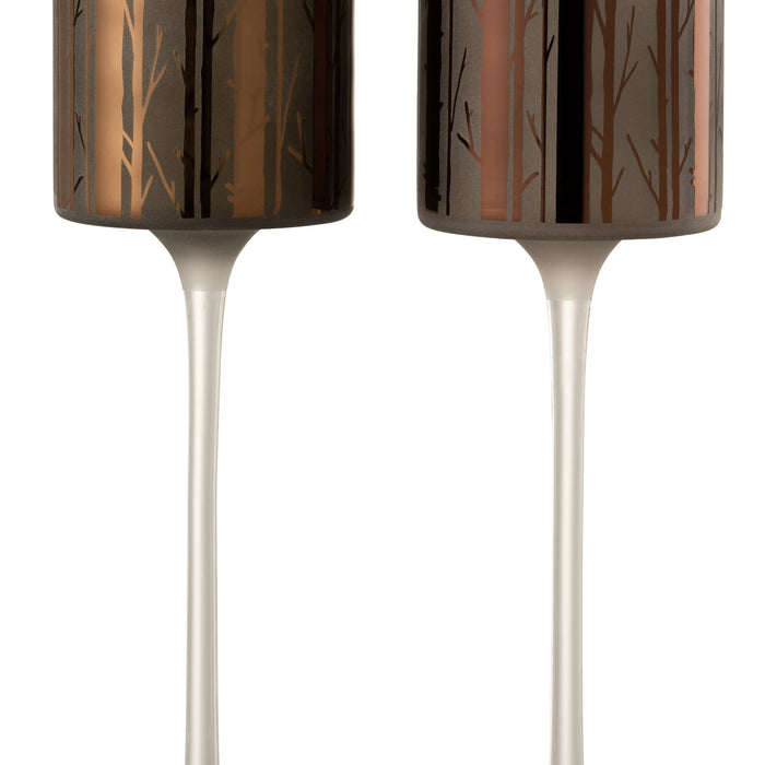 J-Line theelichthouder op boet Boom - glas - bruin - large - 2 stuks