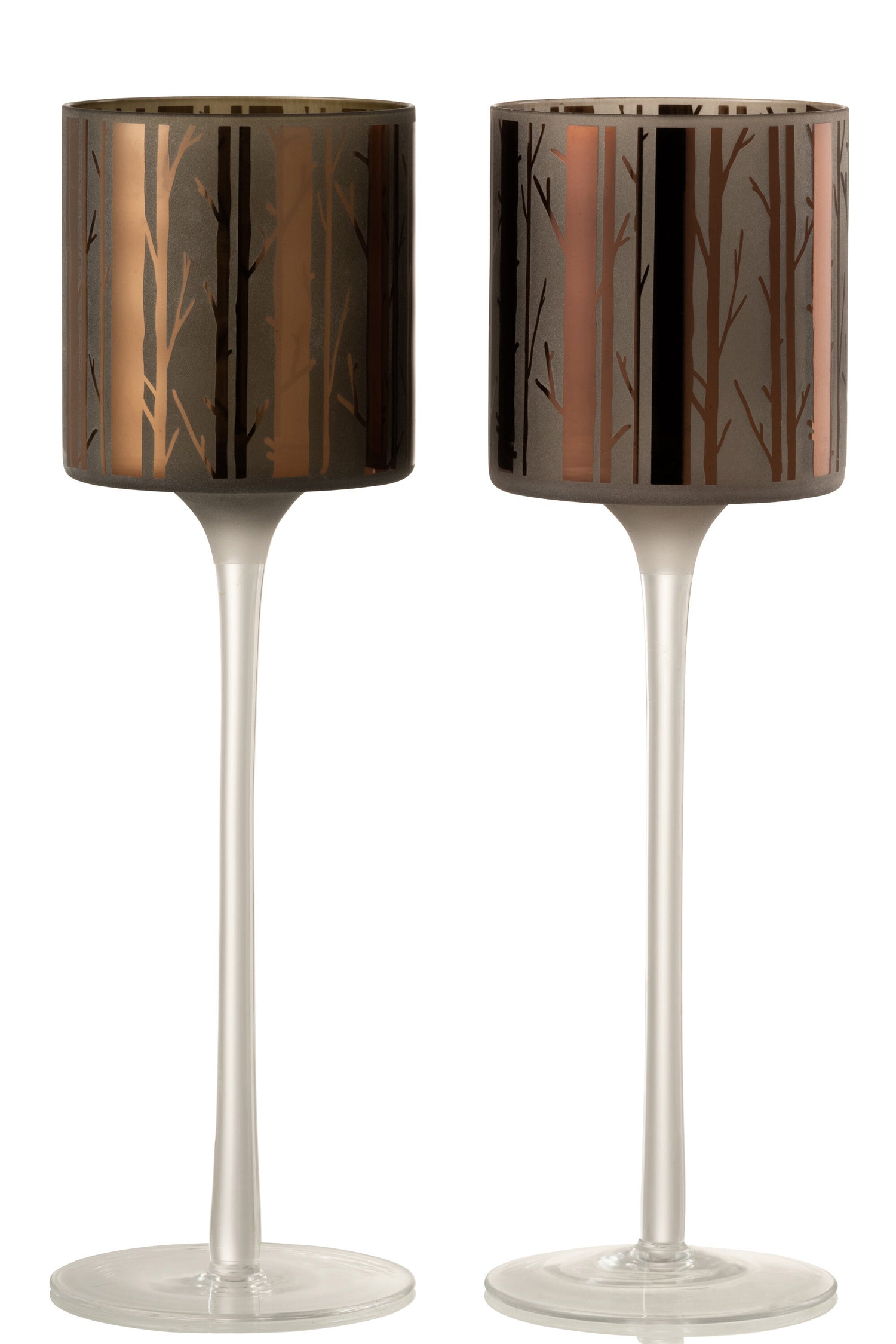 J-Line theelichthouder op boet Boom - glas - bruin - large - 2 stuks