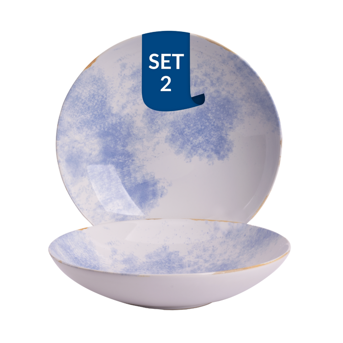 James Cooke - Clouded Charm - Bord diep - 2 stuks - 22 cm - Wit|Blauw