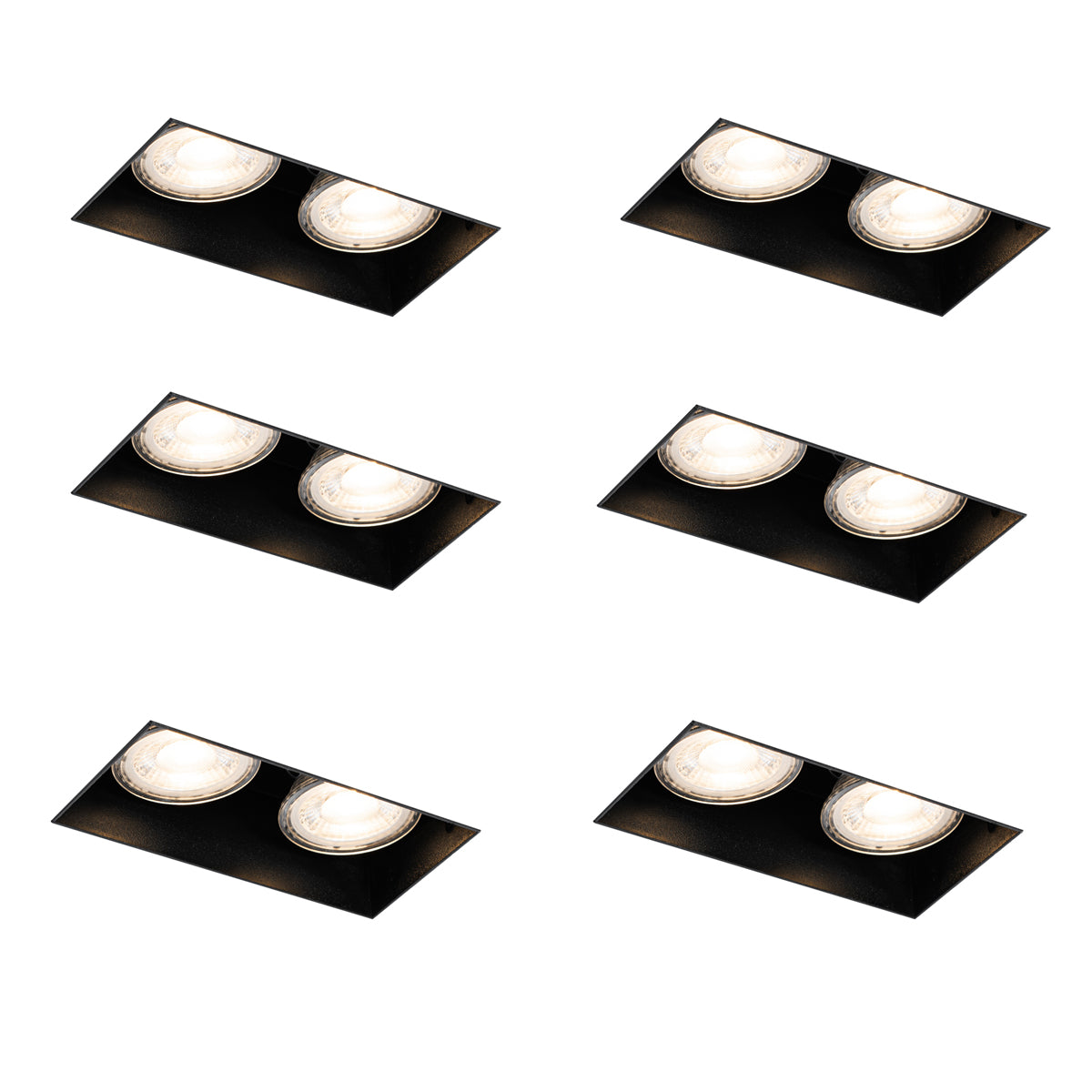 QAZQA Set van 6 inbouwspots zwart GU10 50mm 2-lichts trimless - Oneon