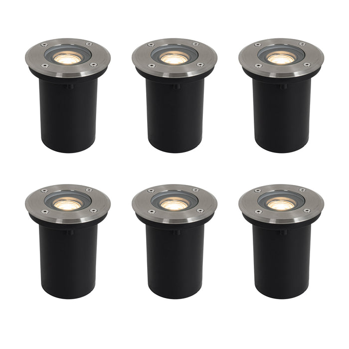 QAZQA Set van 6 moderne buiten grondspots staal 35 mm verstelbaar