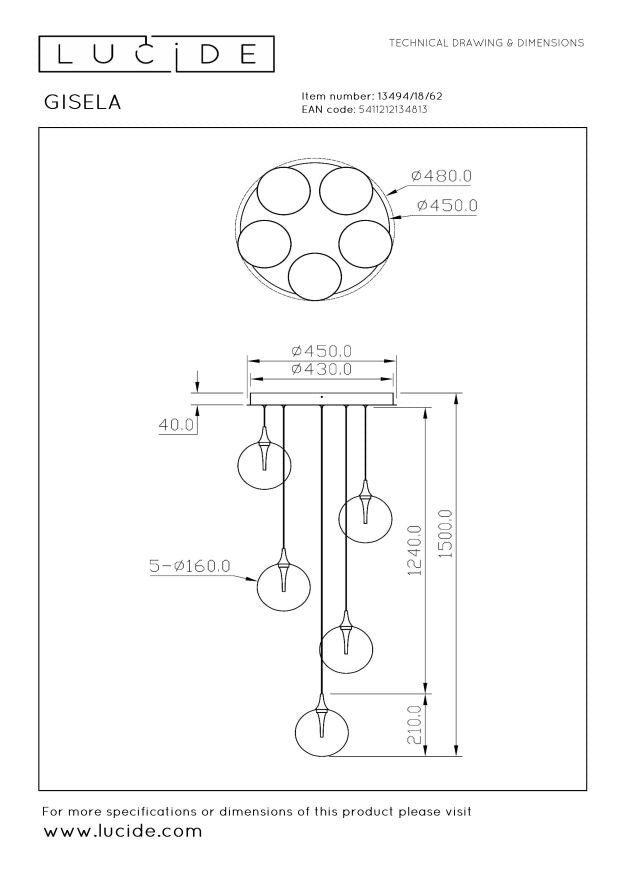 Lucide Premium GISELA Hanglamp - Amber