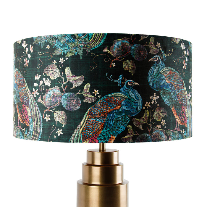 QAZQA Tafellamp brons velours kap pauw groen met goud 50 cm - Bruut