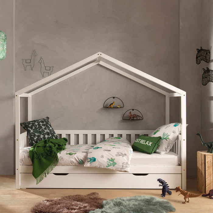 Vipack Dallas Huisbed met Hekje en Bedlade 90 x 200 cm - Wit