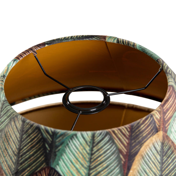 QAZQA Dubbele velours lampenkap blad dessin en beige met gouden