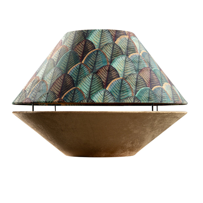 QAZQA Dubbele velours lampenkap blad dessin en beige met gouden