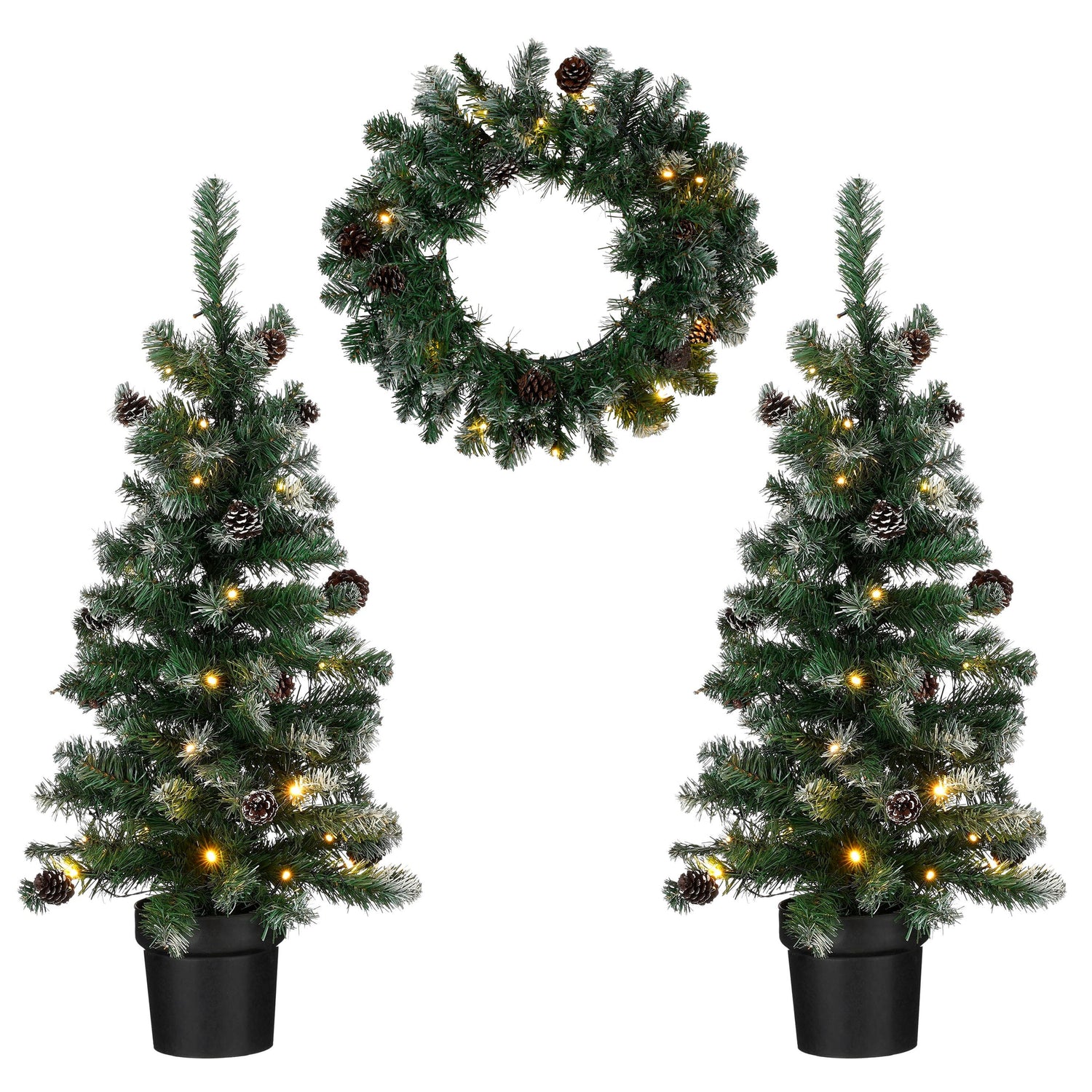 Black Box Trees Norton 2 Kunstkerstbomen|1 Kerstkrans - LED -H90xØ45cm