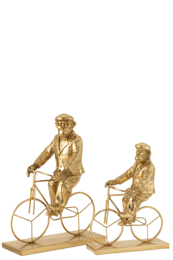 J-Line decoratie Aap Fiets - polyresin - goud - large