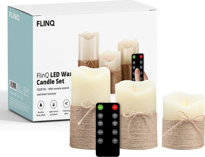 FlinQ LED Kaarsen met Touw & Bewegende Vlam Incl. Afstandsbediening