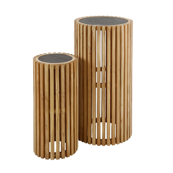 Fraaai Carson bloemenzuil set van 2 rond - leisteen