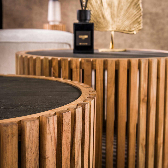 Fraaai Kenton salontafel set van 2 rond - leisteen