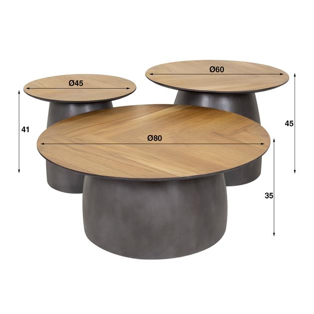 Hoyz Collection - Salontafel Infinite - Teakhout Fineer - Set van 3