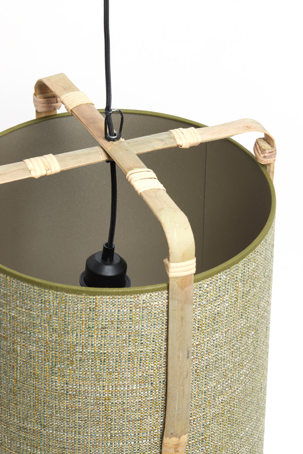 Light&living Hanglamp Ø32x60 cm SENDAI groen+bamboe naturel