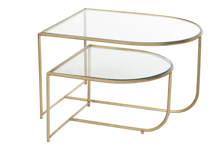J-line - Set Van 2 Tafels Porte Metaal|glas Goud - 76x62x35cm