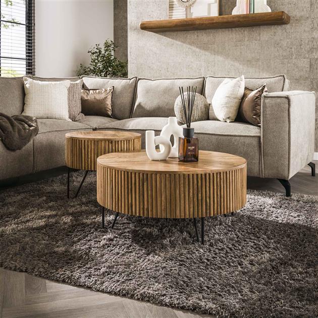 Hoyz Collection - Salontafel Wave Rond - Massief Mango - Set van 2