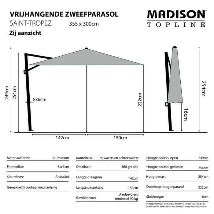 Madison Parasol Saint-Tropez taupe + voet + hoes