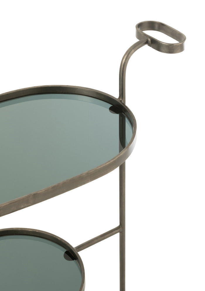 J-line - Serveerkar Ovaal 2niv Ijzer|glas Grijs - 74x42x84cm