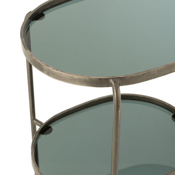 J-line - Serveerkar Ovaal 2niv Ijzer|glas Grijs - 74x42x84cm