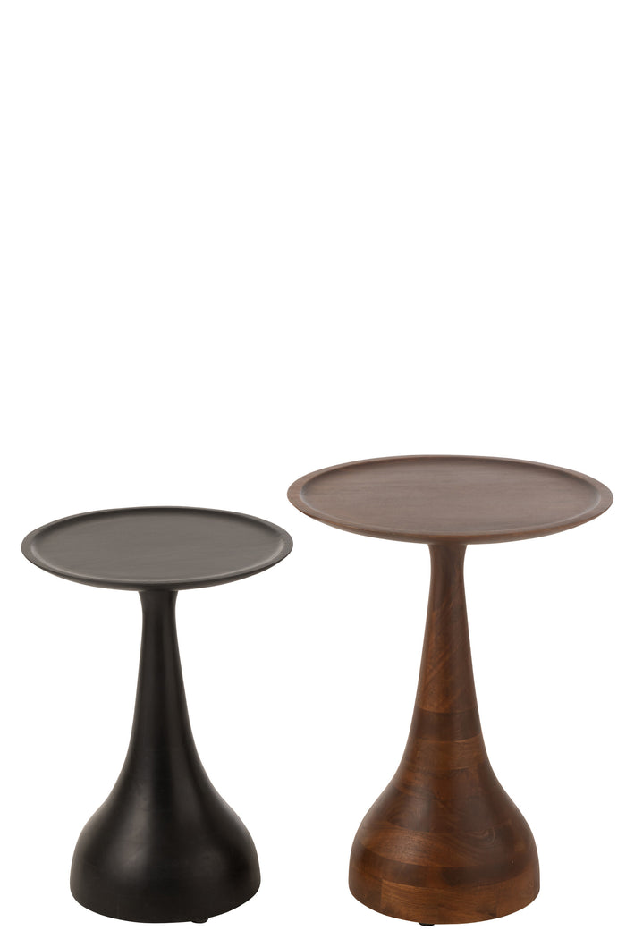 J-line - Set 2 Bijzettafels Paro Hout Bruin|zwart - 45.5x45.5x59cm