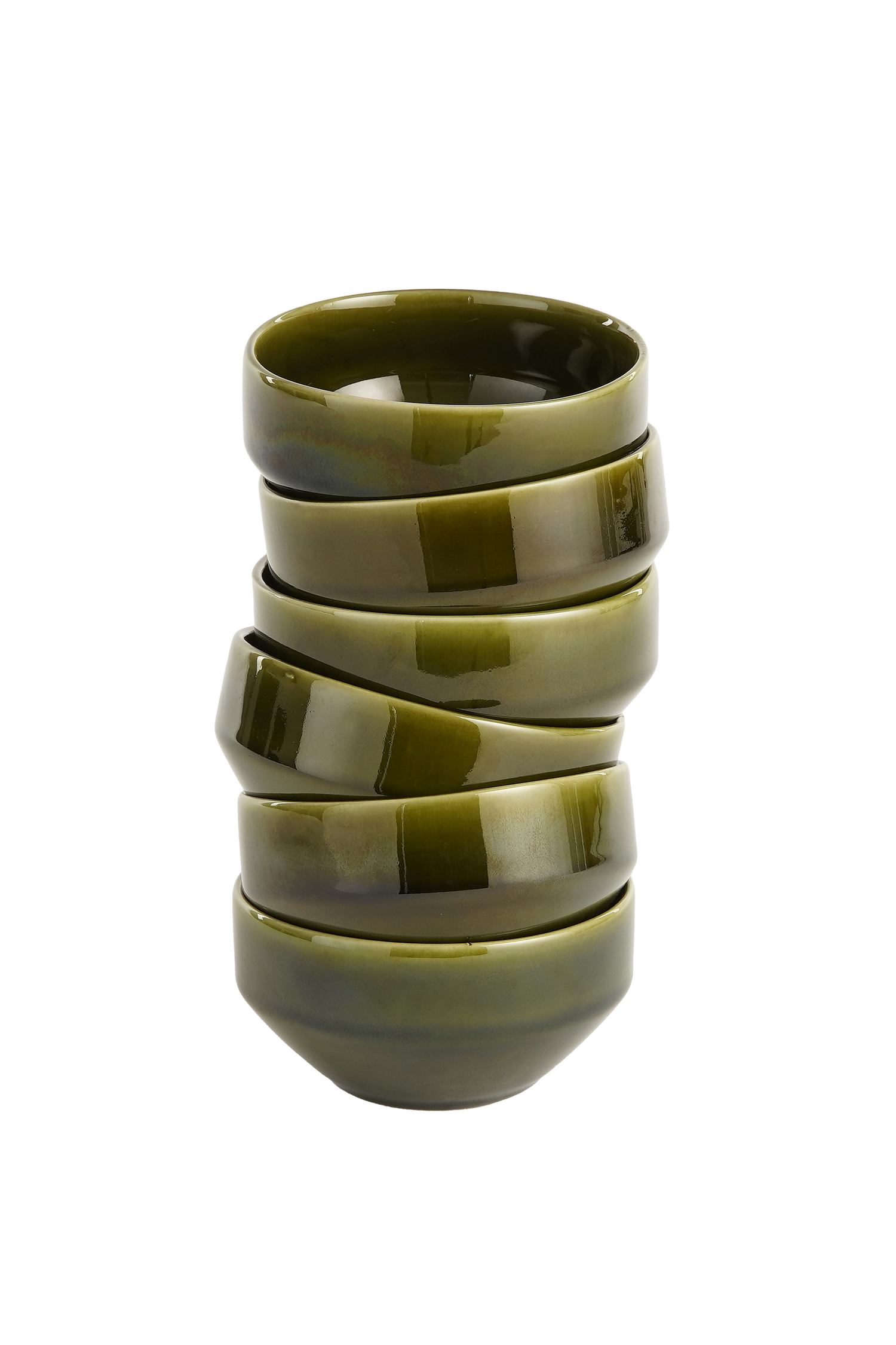 Mica Decorations Rhea Schaal - Set van 6 - Ø12,5 cm - Keramiek - Groen