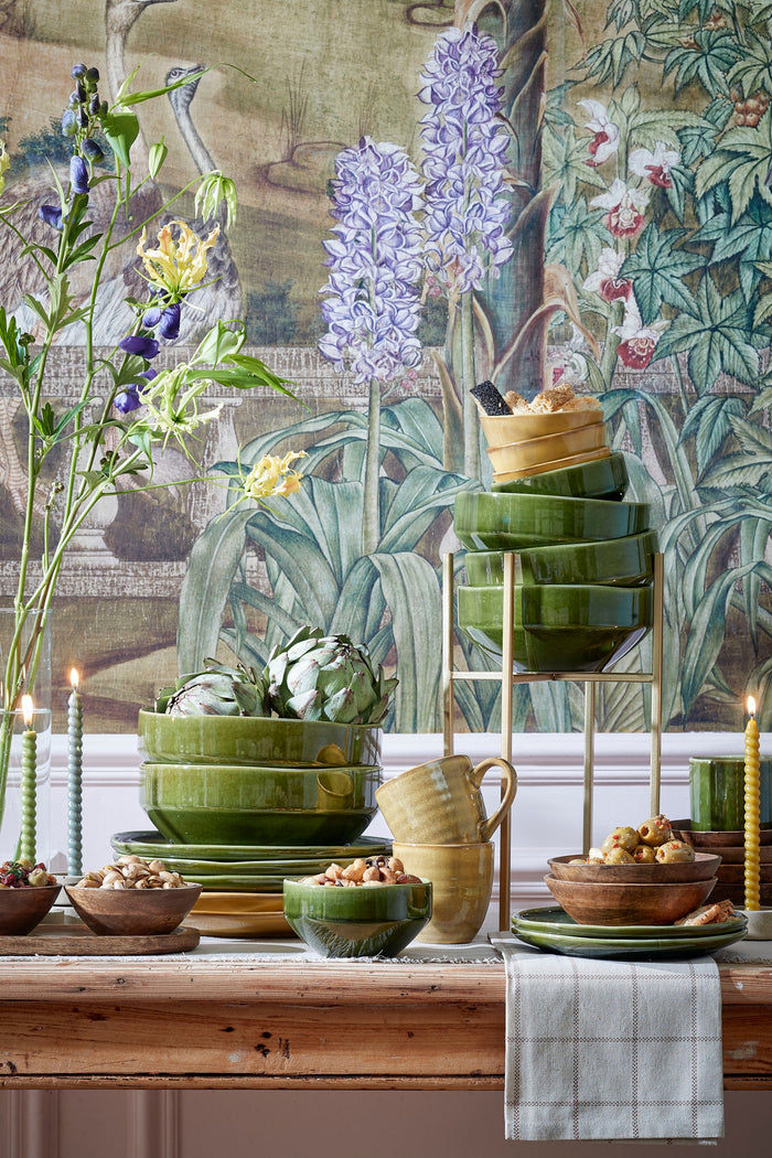 Mica Decorations Rhea Schaal - Set van 4 - Ø22,5 cm - Keramiek - Groen