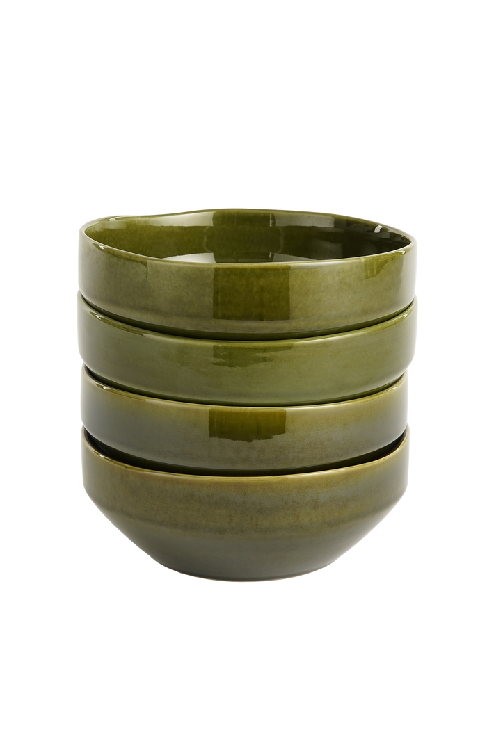 Mica Decorations Rhea Schaal - Set van 4 - Ø22,5 cm - Keramiek - Groen