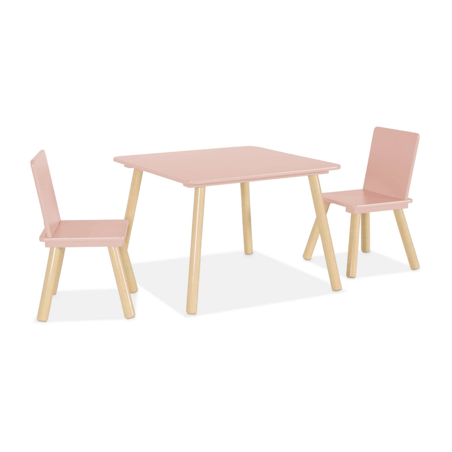 sweeek - Vierkante kindertafel grenenhout 2 stoelen