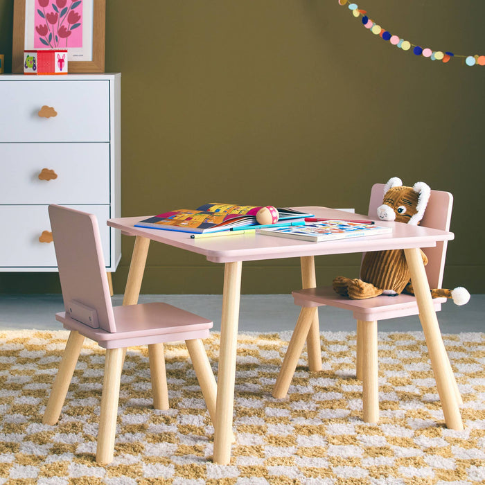 sweeek - Vierkante kindertafel grenenhout 2 stoelen
