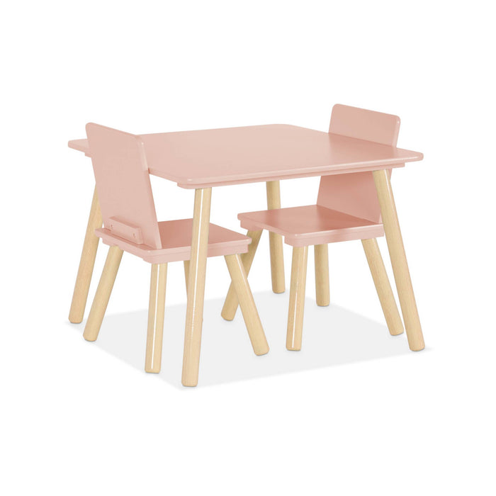 sweeek - Vierkante kindertafel grenenhout 2 stoelen