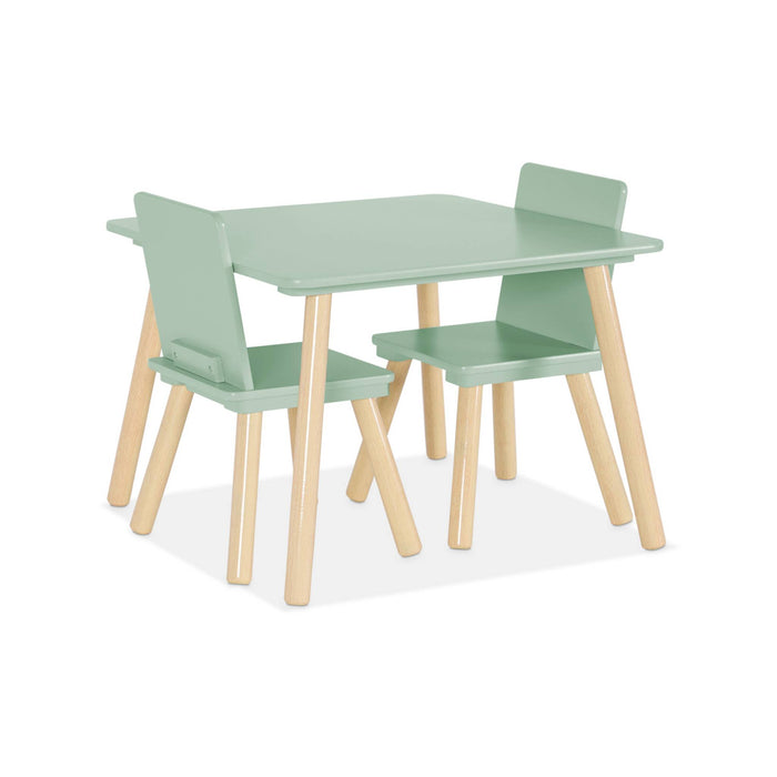 sweeek - Vierkante kindertafel grenenhout 2 stoelen