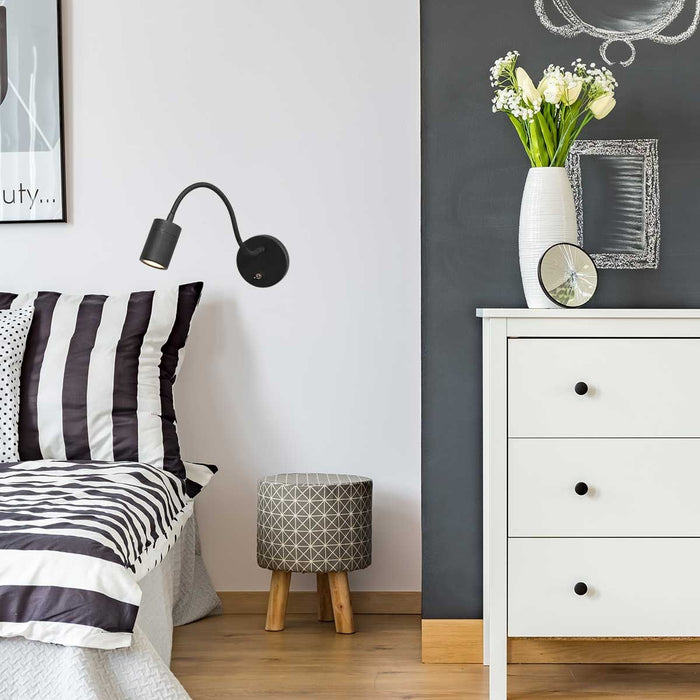 Mexlite - wandlamp - Upround - zwart - metaal staal - bedlampje -