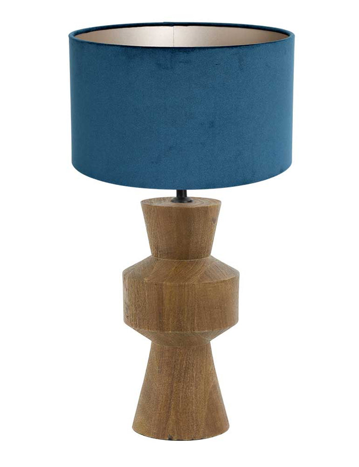 Light Living tafellamp Gregor - blauw - hout - 17 cm - E27 fitting -