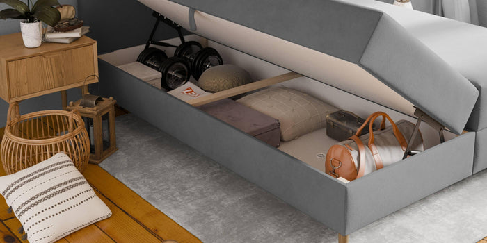 by fonQ Novae Boxspring  met Opbergruimte - 160 x 200 cm - Grijs / Naturel