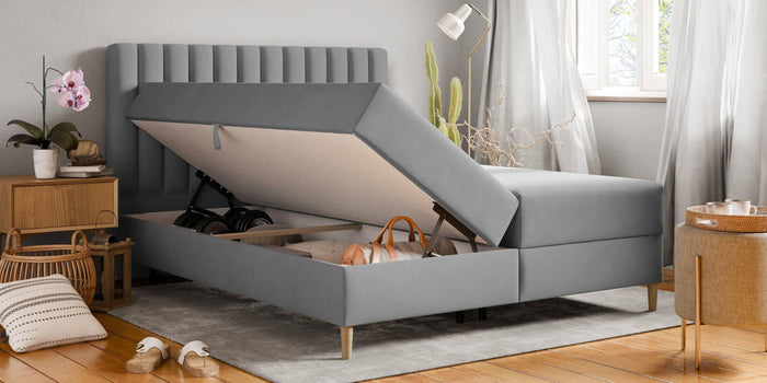 by fonQ Pazara Boxspring met Opbergruimte 180 x 200 cm - Grijs / Zwart