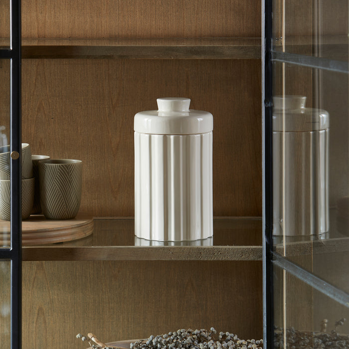 Riviera Maison Voorraadpotten met Deksel Wit - Clay Ribbed - Porselein