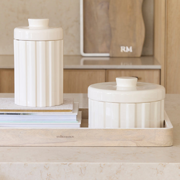 Riviera Maison Voorraadpotten met Deksel Wit - Clay Ribbed - Porselein